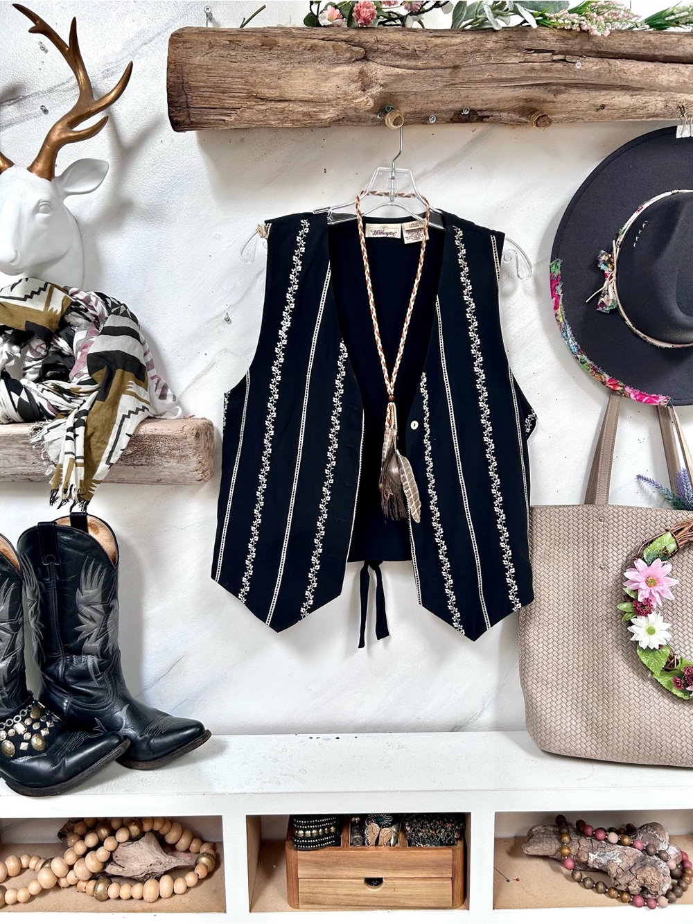 Worthington Black Embroidered Stripe Vest